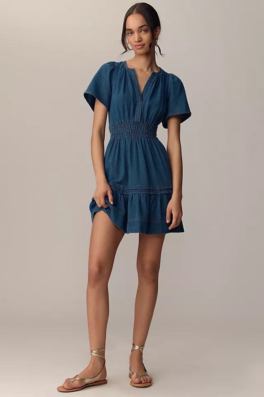 Anthropologie | Dark Wash 100% Cotton Denim Somerset Mini Dress Preppy Summer